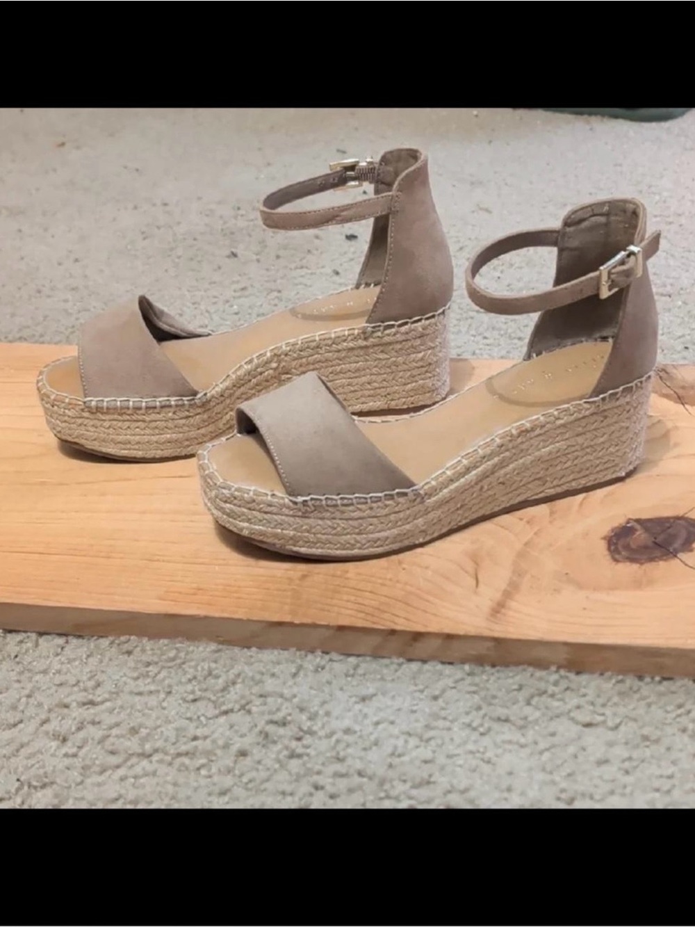Kelly & Katie Taupe Suede Espadrille Wedge Sandals